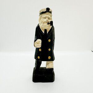 Vintage Carved Wood Sea Captain Fisherman Old Salt Peg Leg Folk Art Boat